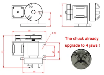 Cnc rotācijas ass čaks 65mm darbības tailstock 4. Ass CNC Graviera Router Malšanas Mašīna