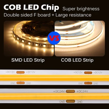 COB LED Strip Gaismas 320 384 528 Led Augsta Blīvuma FOB COB Elastīgu LED Gaismas Ra90 3000K 4000K 6000K LED Lentes DC12V 24V 5m/daudz