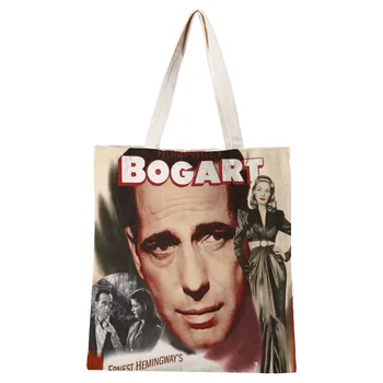Dāmas Somas Humphrey Bogart Audekls Tote Soma Kokvilnas Auduma Plecu Pircējs Somas Sievietēm Eco Salokāms Atkārtoti Iepirkumu Somas