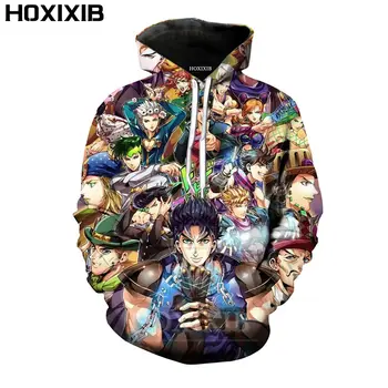 HOXIXIB Sieviešu Krekls Modes Dizaina 3D Anime JoJo Dīvaino Piedzīvojumu Hoodies Kempings Komiksi Kapuces Džemperis Cosplay Vīriešiem Hoody