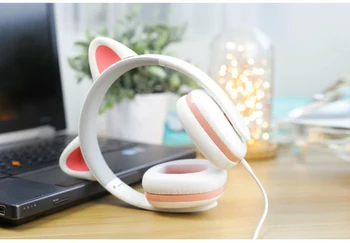 JAUNU orignal korejiešu stilā Censi Moecen Kaķu ausis vadu austiņas baltā meitene Komiksu stereo virs auss mūzikas gaming austiņas