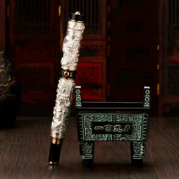 Jinhao Dubultā Pūķis / Čūska Vintage Grezns Fountain Pen / Pildspalvu Turētājs Pilnībā Metāla Griešanai Ar Spiešanu Smago Dāvanu Pildspalvu Kolekcija