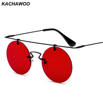 Kachawoo bez apmales saulesbrilles sieviešu flat top metāla dzeltens sarkans objektīvs vintage apaļā saules brilles vīriešiem zelta retro unisex