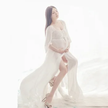 Maternitātes kleita fotogrāfija grūtniecības drēbes uz dzemdību foto aksesuārus, apģērbu fotosesijām balts maternitātes kleita
