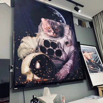 Mēbeļu Astronauts Kaķis Gobelēns Sienas Karājas Kaķis Psychedelic Gobelēns Dekoru mēness Iespiesti Sienas Auduma Gobelēni Pludmales Sega