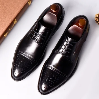 Phenkang vīriešu formālu kurpes patiesu oxford ādas kurpes vīriešiem melnā 2020. gadam kleitu, kurpes, kāzu kurpes, mežģīnes ādas brogues