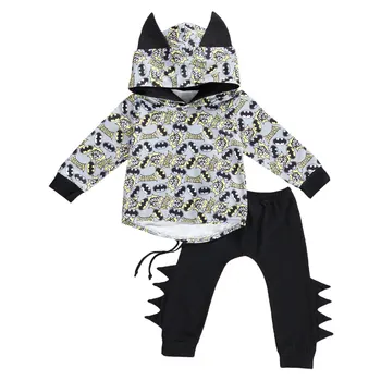Pudcoco Baby Toddler Apģērbu Drukāt Garas Piedurknes Kabatas Kapuci Topi Garas Bikses 2gab Tērpiem 3D Apģērbu Ikdienas Bērnu Apģērbu