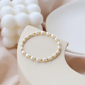 RIANCY Modes Dabas balta Saldūdens Pērļu Aproces, 5-6mm Rīsu formas Rotaslietas Sievietēm kāzu dāvanu