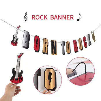 Rock Banner Mūzikas Tēmu Dzimšanas dienas svinības Rotājumi Hanging Rock Swirls Kūka Topper Vainags brīvības Dekoru Mūzikas Grupa Krājumi