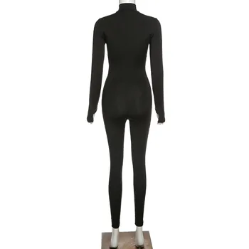 Streetwear Pelēks, Melns Ar Garām Piedurknēm Bodycon Izdilis Jumpsuit Sieviešu Rāvējslēdzēju Rudens Romper Sievietes Vienā Gabalā Dāmas Jumpsuit Sieviešu 2020