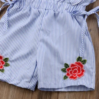 Toddler Bērniem, Baby Meitene Ziedu Svītru Savirmot Romper Jumpsuit Apģērbs Apģērbs