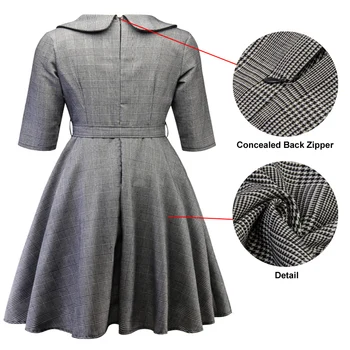 Tonval Plus Lieluma Vintage Apģērbu Pleds Gadījuma Sievietes Biroja Dāma Pogu Priekšpusē Kleita 2019 Elegants Siksnas Retro Kleitas