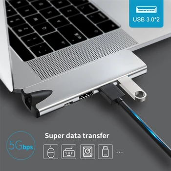 USB 3.1 Tipa C centrs, Lai RJ45, HDMI Adapteris 4K Thunderbolt 3 USB C Mezgls Mezgls 3.0 TF SD Lasītājs Slots PD par MacBook Pro/Air