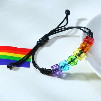 Varavīksnes Pērlīšu Aproce Lesbiešu LGBT Praida Geju Praida Austi Pītā Virve String Daļa Draudzības Rokassprādzi Piederumi