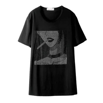 Vasaras 2020. gadam Eiropā Harajuku Stils Zaudēt Plus Lieluma Īsām Piedurknēm T-Krekls Sievietēm Personības Gadījuma Karstā Dimanta Sieviešu Topi TX39
