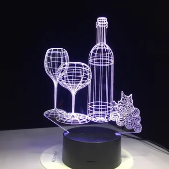 Vīna Stikla Pudele Greipfrūtu 3D Optiskā Ilūzija Galda Gaismas Garastāvokļa Lampa Touch Tālvadības pults 7 Krāsas, Home Gaismas Puse Dekori