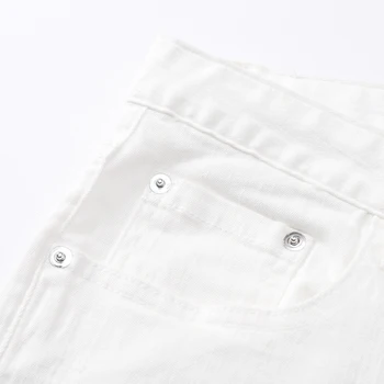 Vīriešu dimanta kristāla baltā džinsi Modes slim raksturs stiept džinsa bikses Augstas kvalitātes