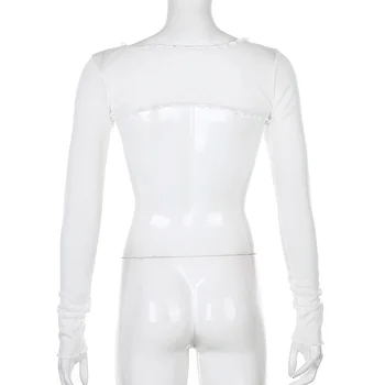 YYXZ Rudens Modes Slim tīrtoņa Krāsu garām Piedurknēm Dāmu Tee SML Jaunu Sievieti Gadījuma Ultra-īss T-Krekls Apgrieztu Augšu