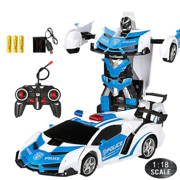 24CM 1:18 RC Auto Rotaļlieta, Tālvadības Transformācijas Robots ir Viena būtiska Deformācija, Elektrisko tālvadību vadāmās Rotaļlietas Policijas Automašīnām Bērniem Zēns E01