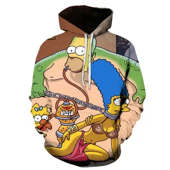 3D Multiplikācijas filmu drukāšana Hoodies Gudrs Homer Simpson Un viņa Dēls Anime pelēkā vārna Sērija Vīriešiem / Sievietēm, kas Rudens un Ziemas sporta Krekls Hoodies