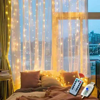 3m LED pasaku gaismas vainags aizkaru lampas Tālvadības pults USB string gaismas Jaunā Gada, Ziemassvētku rotājumi mājās guļamistabā logu