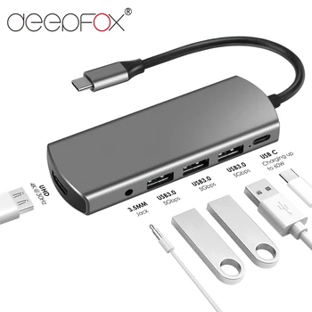 DeepFox USB C centrs, lai Vairāku USB 3.0 HDMI Audio Jack Adapteri Doks MacBook Pro Piederumi Ar PD