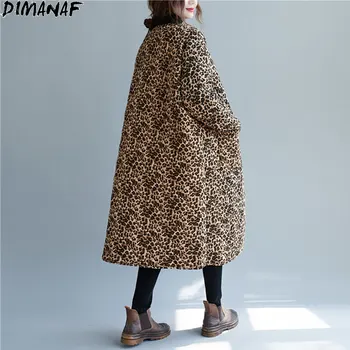 DIMANAF Mēteļi Plus Lieluma Sievietēm Wadded Jaka Leopard Parka Ilgi Kokvilnas polsterējumu Vintage Stila Sieviešu Virsdrēbes Gadījuma Zaudēt Jaka