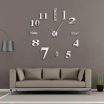 DIY Kluss Gaismas Sienas Pulksteņi Sienas Skatīties angļu Alfabēta Numuru Horloge 3D DIY Akrila Spoguļa Uzlīmes Kvarca Duvar Saat Klock