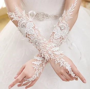 Elegants Sieviešu Mežģīņu kāzu Cimdi Fingeless Elkoņu Garš Līgavas Fingerless Cimdi, Mežģīņu Kāzu Aksesuāri 2019