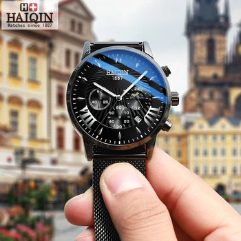 HAIQIN Modes Biznesa Top luksusa zīmolu vīriešu pulksteņi sieta josta rokas pulksteņi vīriešu Mliltary Kvarca Reloj hombres 2019 Jaunas