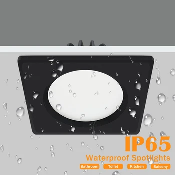 IP65 Led Black Griestu Lampa Ūdensizturīgs Downlight Padziļinājumā Apgaismojums Kvadrātveida Led Spot Apgaismojums Vannas istaba, Tualete, Dzīvojamā Istaba Foajē