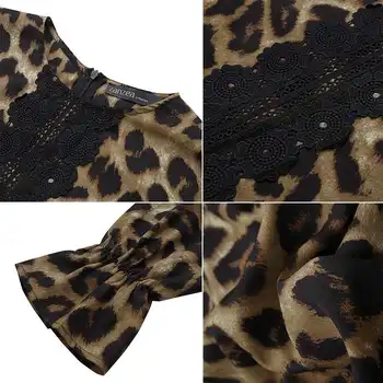 Ir 2021. Rudens Leopard Mežģīnes Raibs Kleita ZANZEA Modes Ilgi Maxi Sundress Sievietēm ar garām Piedurknēm Kaftan Gadījuma Vestidos Sieviešu Drēbes