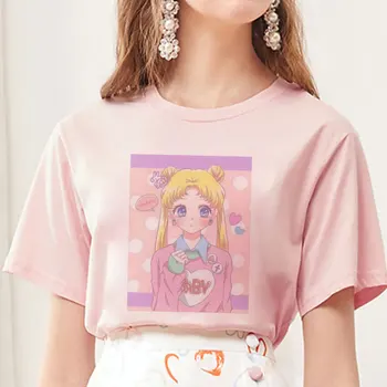 Jaunas Ielidošanas Cute Anime Sailor Moon Drukāt Sieviešu T kimono Harajuku Kawaii Sieviešu T-Krekls Modes Topi Vasaras 2020