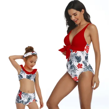 Jaunu 2021 Māte, Bērni, Mamma un Meita Drēbes, Bikini, Peldkostīmi, Ģimenes Saskaņojot Tērpiem Peldkostīmu Ģimenes Peldkostīmu Apģērbi