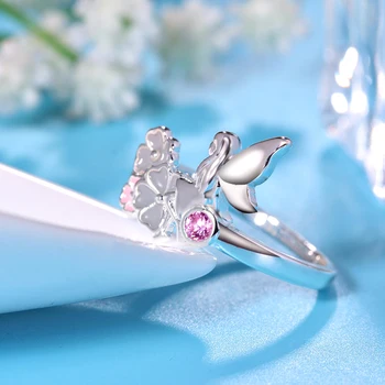 Karstā pārdošanas jaunu puķu elfu gredzenu sieviešu mazs eņģelis temperaments mikro inkrustēts violeta zircon kristālu gredzeni draudzenei dzimšanas dienas dāvanu