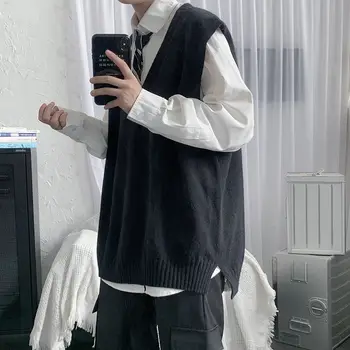 Korejas Džemperi, Vestes Vīriešu Modes vienkrāsainu Gadījuma V-veida kakla Trikotāžas Džemperis Vīriešiem Zaudēt Adīšanas Džemperi Vīriešu Drēbes M-5XL