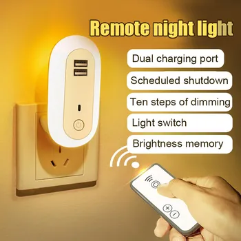 LED Nakts Gaisma ar Dual USB Sienas Lādētāju, Guļamistabas Gultas Māsu Lampas Tālvadības pults Lampa DSV-KUĢA