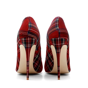 Modes sieviešu kurpes pavasara 2019 augstpapēžu kurpes augstpapēžu kurpes sūkņi norādīja toe puse kurpes, sarkans režģis, liels lietussargs liela izmēra elegants biroja dāma