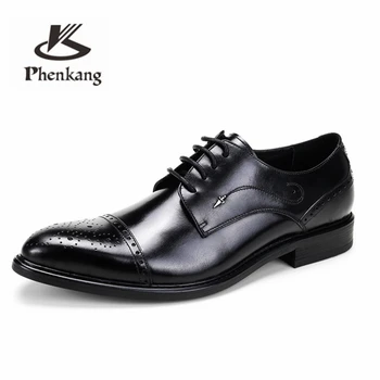 Phenkang vīriešu formālu kurpes patiesu oxford ādas kurpes vīriešiem melnā 2020. gadam kleitu, kurpes, kāzu kurpes, mežģīnes ādas brogues