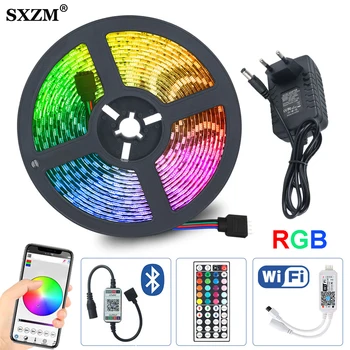 RGB LED slokšņu 5m 10m 15m Ūdensdrošs led neona Elastīga gaismas 5050 DC12V 60 Led/M lentes, WIFI, Bluetooth IRRemote kontrolieris adapteris