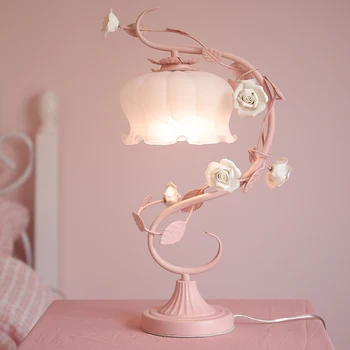 Romantisks Rozā Ziediem, Galda Lampas Guļamistabas Rožu Stikla Galda Lampas Modernās Led Gultas Piecelties, Gaismas Ķermeņi, Kāzu Dekori Apgaismojums