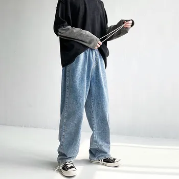 Rudens Zaudēt Taisnu Kāju Džinsi Vīriešu Korejiešu Stilā Aukliņu Baggy Joggers Cietā Apgriezts Bikses Plus Lieluma Modes Džinsa Bikses
