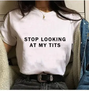 T Krekls Vīriešiem Vīriešiem Sievietēm Stop Looking At My Tits Drukas T Hip Hop T Sievietēm Streetwear Hipiju Vasaras Topi Vīriešu, Sieviešu 2020