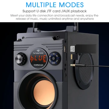 TOPROAD Pārnēsājamie Bluetooth Bezvadu Stereo Skaļrunis Liels, Spēcīgs Bass Subwoofer Skaļruņi Boombox Atbalsts FM Radio TF AUX USB