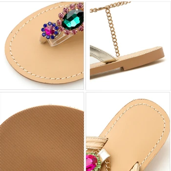 Vasarā Sievietēm Luksusa Sandales Platformas Plakana Papēža Krāsains Kristāla Potītes Siksniņu, Modes Gadījuma Beach Dāmas Kurpes Zapatos Mujer De