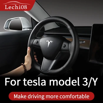 Ādas stūre coverfor Tesla model 3 aksesuāri/auto piederumi modelis 3 tesla trīs tesla model 3 model3 tesla model y